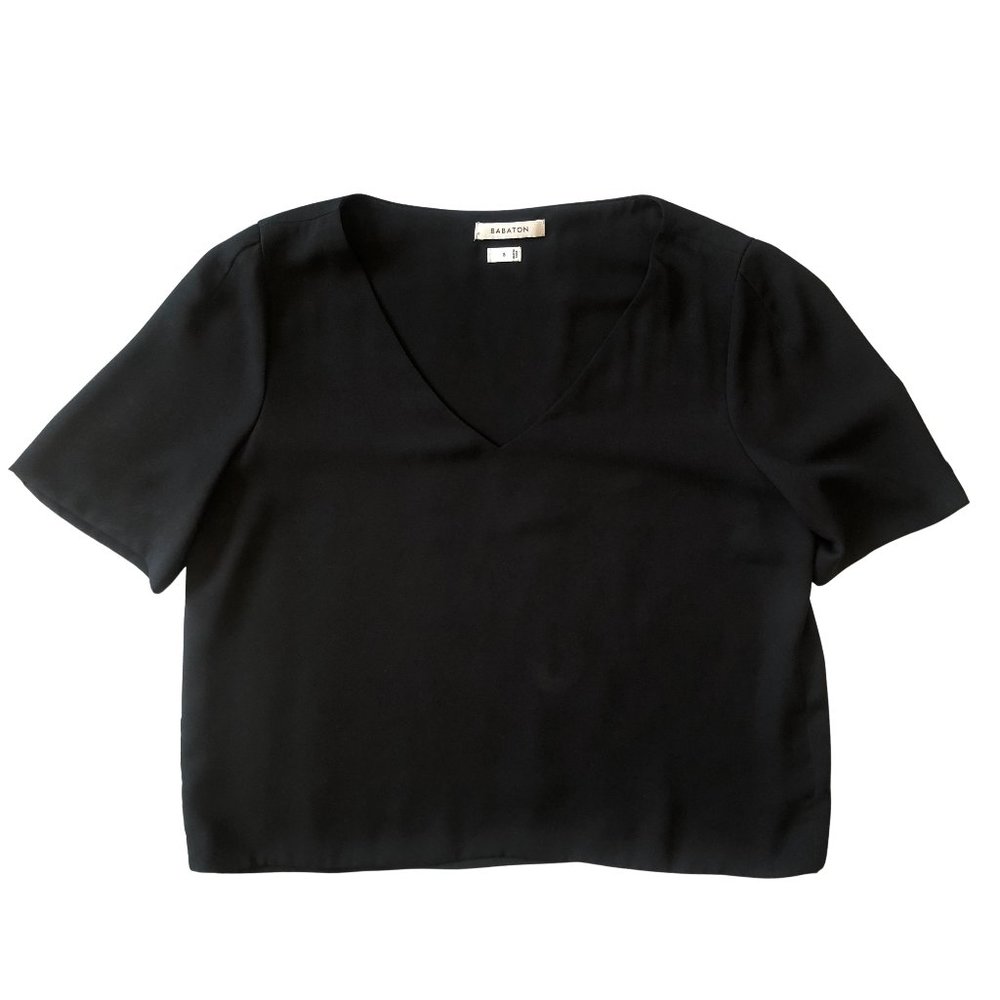 Aritzia Babaton Black Randy Short Sleeve Blouse